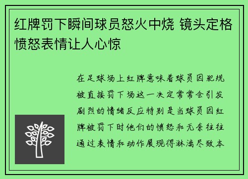 红牌罚下瞬间球员怒火中烧 镜头定格愤怒表情让人心惊